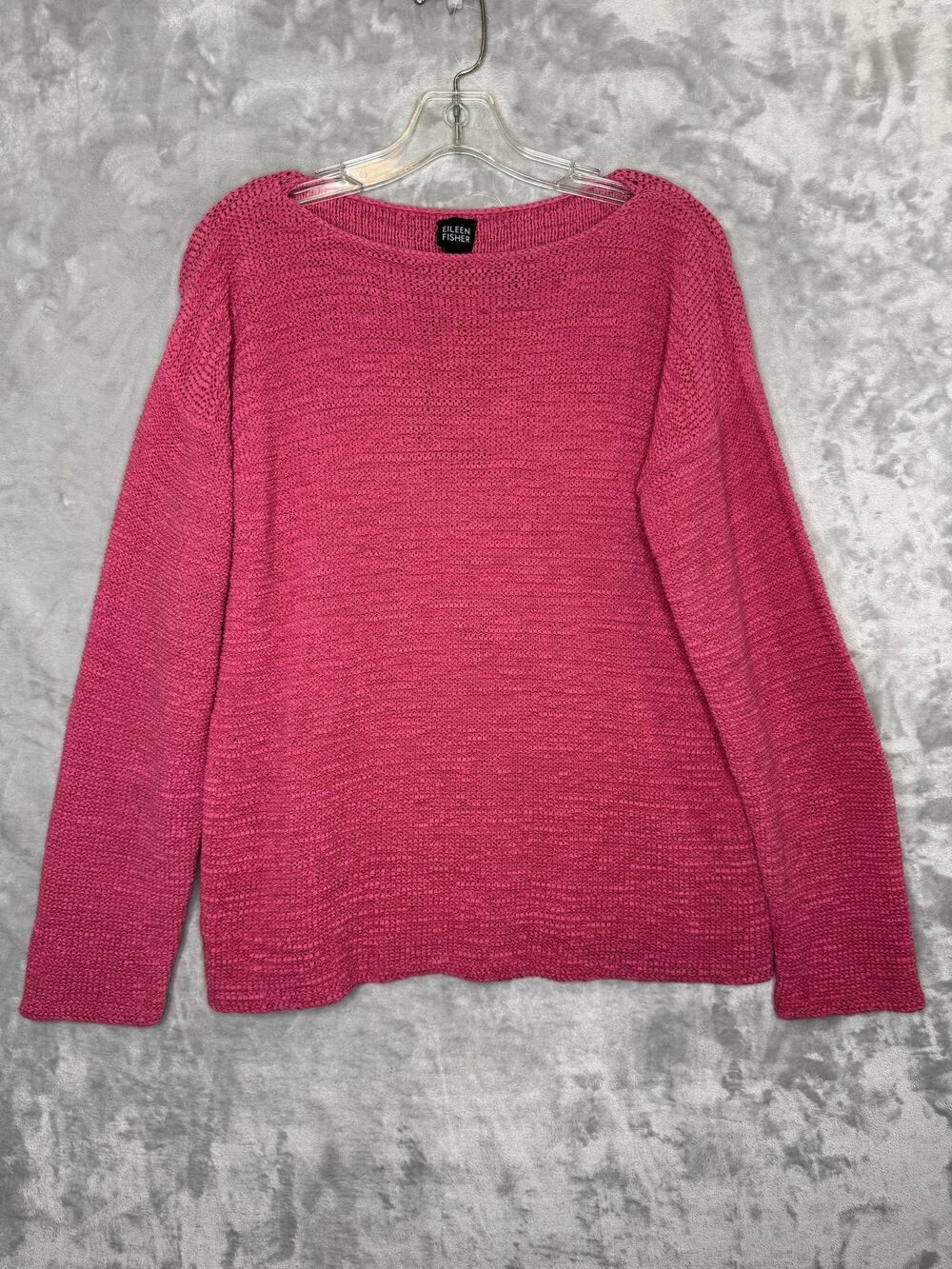 Vintage Eileen Fisher Sweater Womens Large Pink Open Knit Boat Neck Long Sleeve